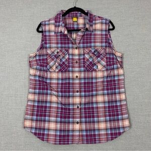 Eddie Bauer Sleeveless Button Down Plaid Shirt Purple Sz Large